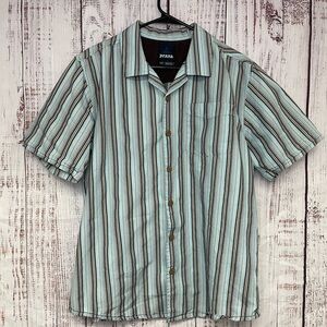 Prana Short Sleeve Button Up Shirt Mens Size Large Striped Dot Organic Cotton